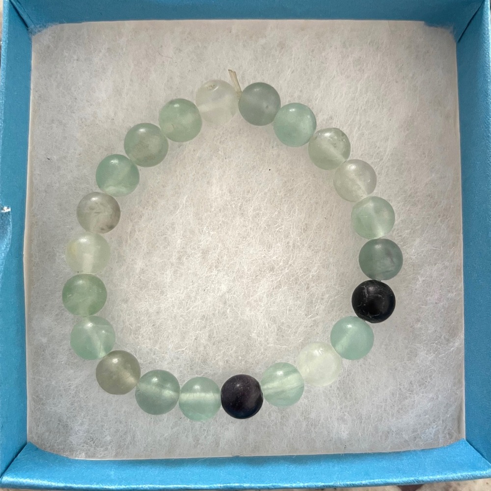 Natural Fluorite Beaded Stretch Bracelet Green Teal‎ Purple Gemstone 8mm Beads
